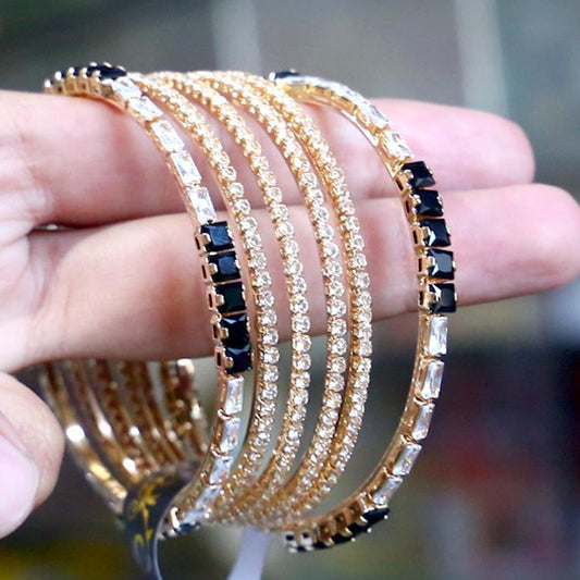 JS Junoon 6 Pcs Modern Design 1 Carat Gold Plated Crystal Kara Bangles – Women’s Metal Jewelry Set