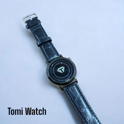Men’s Quartz Analogue Wrist Watch – Black Round Dial, Textured Leather Strap, Water Resistant - JSJunoon.com