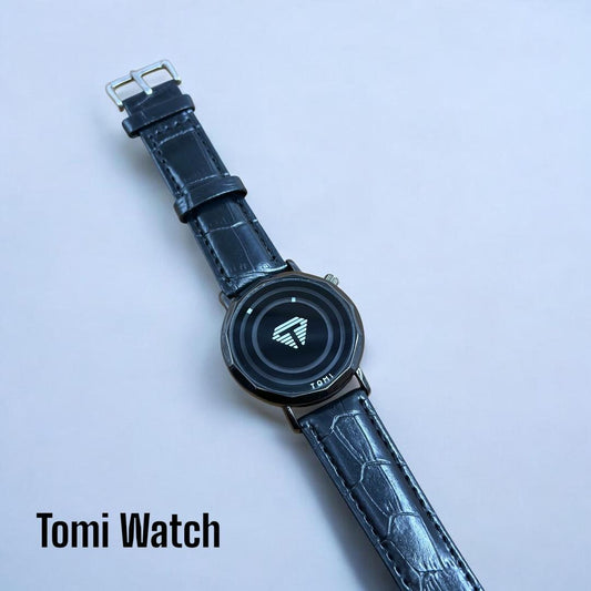 Men’s Quartz Analogue Wrist Watch – Black Round Dial, Textured Leather Strap, Water Resistant