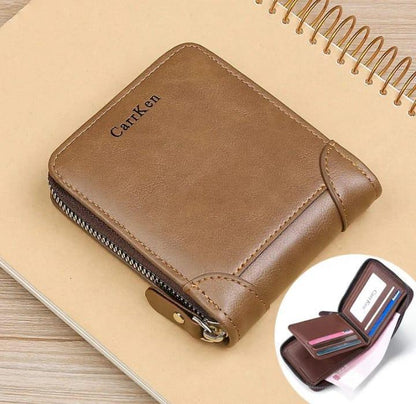 JS JUNOON Men's Genuine Leather Wallet – Stylish Black Zipper Wallet with Multiple Pockets for Cash, Cards & Coins, 1 Pc - JSJunoon.com