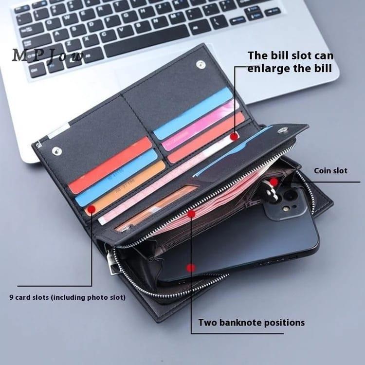 JS JUNOON Men's Balebaily Leather Long Wallet – Multicolor, Buy 1 Get 1 Free with Free Card Holder, 2 Pc Set