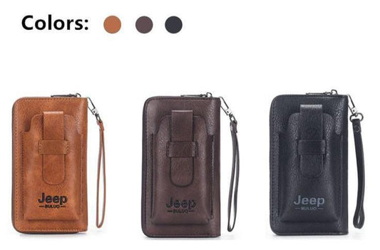 JS JUNOON Unisex Slim Leather Wallet with Zipper Closure – Stylish & Portable, Light Brown/Dark Brown/Black, 1 Pc