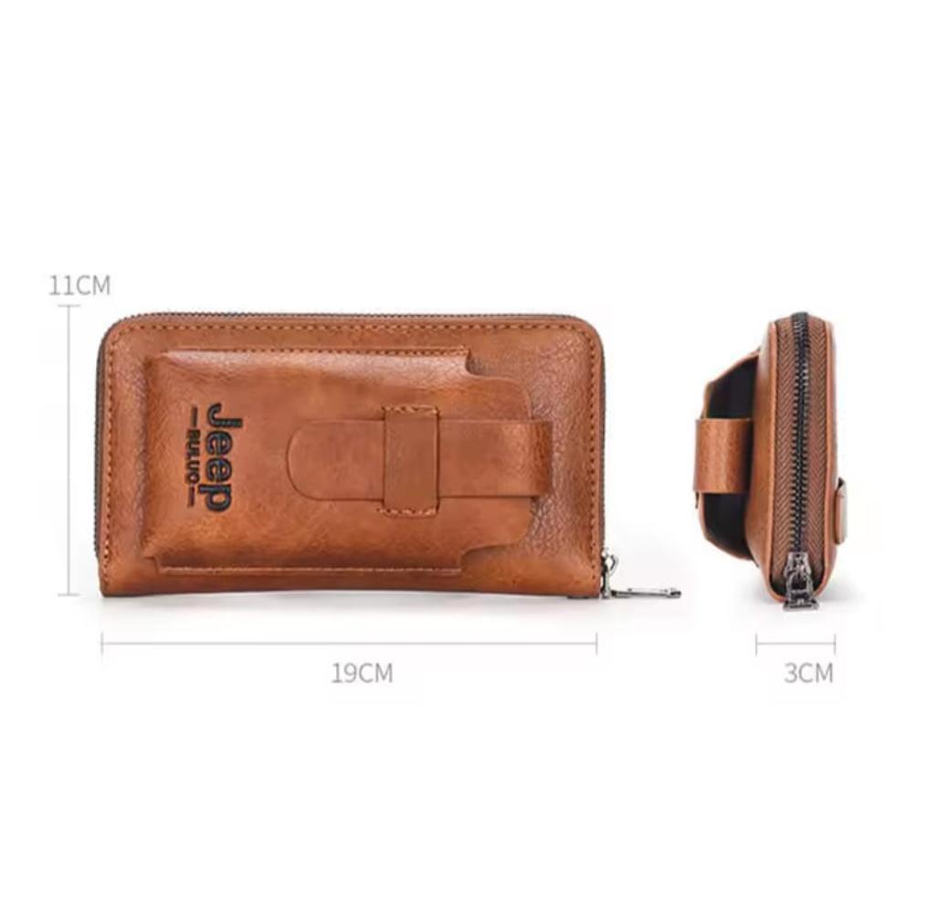 JS JUNOON Unisex Slim Leather Wallet with Zipper Closure – Stylish & Portable, Light Brown/Dark Brown/Black, 1 Pc