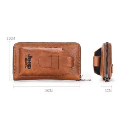 JS JUNOON Unisex Slim Leather Wallet with Zipper Closure – Stylish & Portable, Light Brown/Dark Brown/Black, 1 Pc - JSJunoon.com
