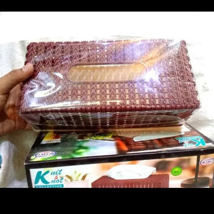Kiwi Knit Design Tissue Box – Elegant Brown Plastic Tissue Holder for Home & Office Decor - JSJunoon.com