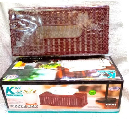 Kiwi Knit Design Tissue Box – Elegant Brown Plastic Tissue Holder for Home & Office Decor - JSJunoon.com