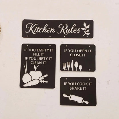 Kitchen Rules Wooden Wall Art – Set of 4 MDF Abstract Frames, Black, Trendy Home & Office Decor - JSJunoon.com
