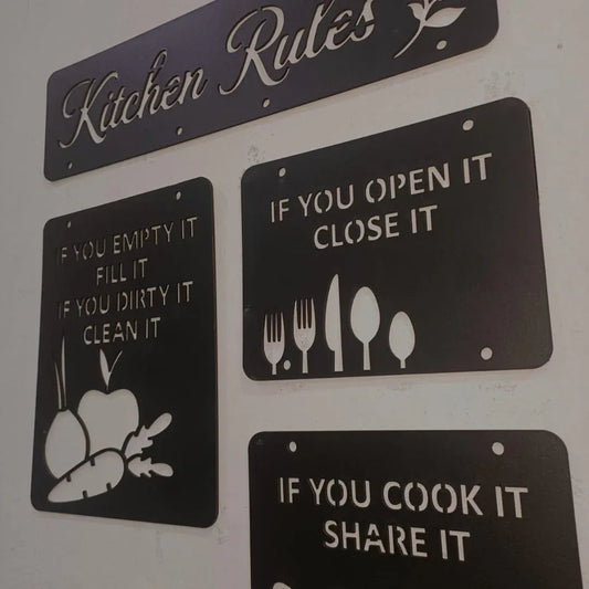 Kitchen Rules Wooden Wall Art – Set of 4 MDF Abstract Frames, Black, Trendy Home & Office Decor - JSJunoon.com