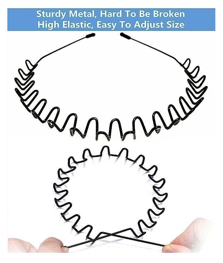 JS Junoon Medium Length Hair Band – Pack of 6 Black Metal Headbands for Unisex