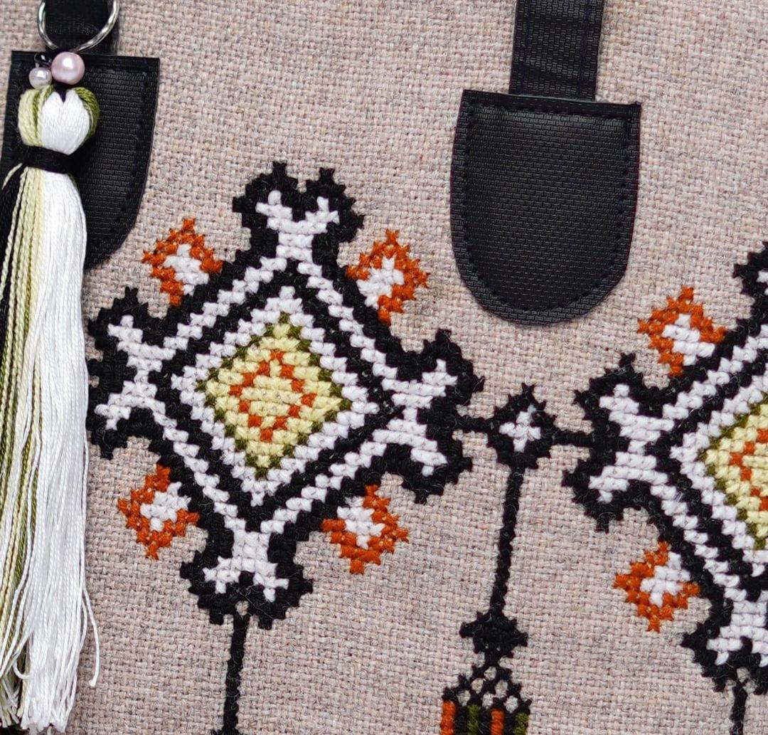 JS Junoon Women’s Jute Embroidered Shoulder Bag – Beige & Black, Stylish Eco-Friendly Handbag