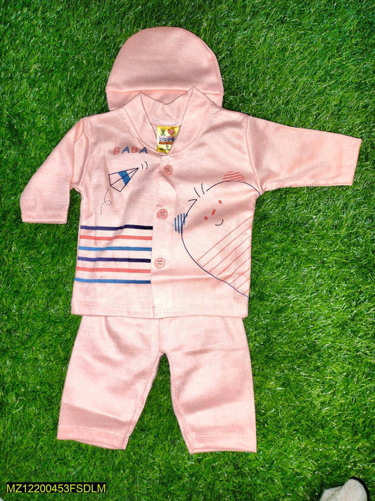 3 Pcs New Born Baby Suit | Soft Blended Fabric | Shirt, Trouser & Cap | Comfortable Infant Outfit