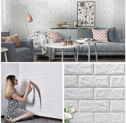 Beautiful Foamic Brick Wall Sticker – 2 Pcs Self-Adhesive Qul Calligraphy Design, White - JSJunoon.com