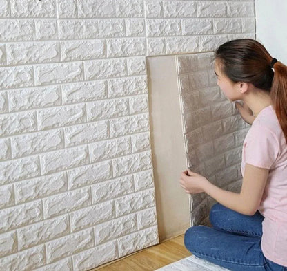 Beautiful Foamic Brick Wall Sticker – 2 Pcs Self-Adhesive Qul Calligraphy Design, White - JSJunoon.com