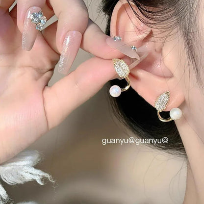 JS Junoon Leaf Design Gold Plated Pearl Studs – 2 Pcs Women’s Earrings - JSJunoon.com