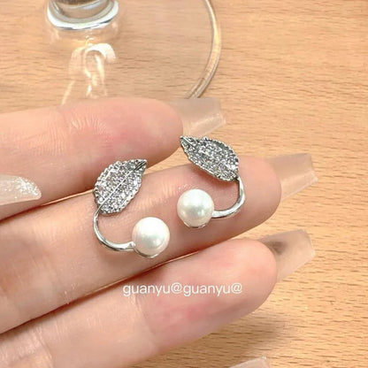 JS Junoon Leaf Design Gold Plated Pearl Studs – 2 Pcs Women’s Earrings - JSJunoon.com