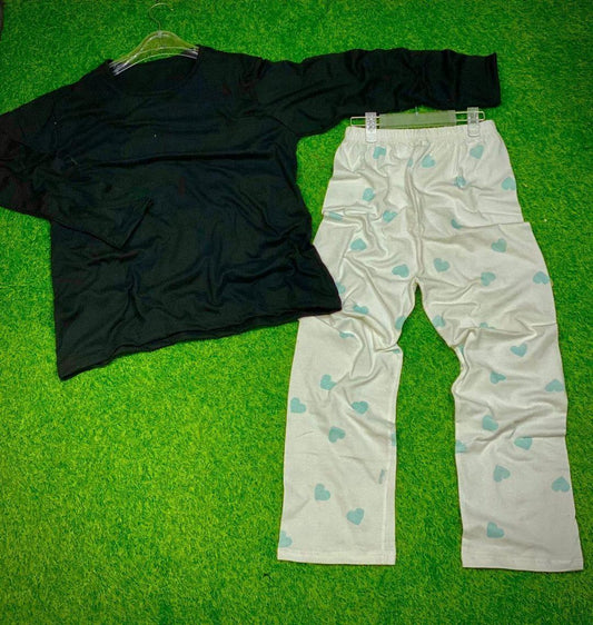 JS Junoon 2 Pcs Women’s Stitched Plain Night Suit – Black Cotton Jersey, Round Neck Sleepwear Set