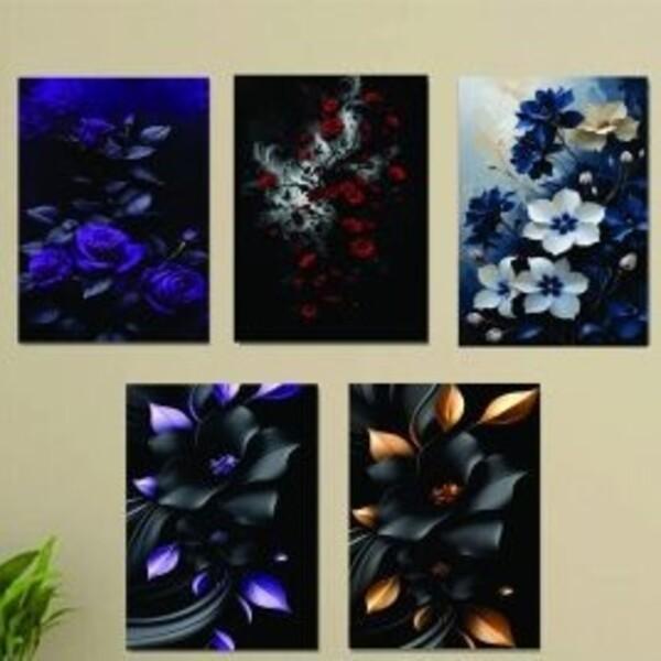 5 Pcs Abstract Art Wall Frame – Colorful MDF Wooden Decor, 8x11 Inch Each
