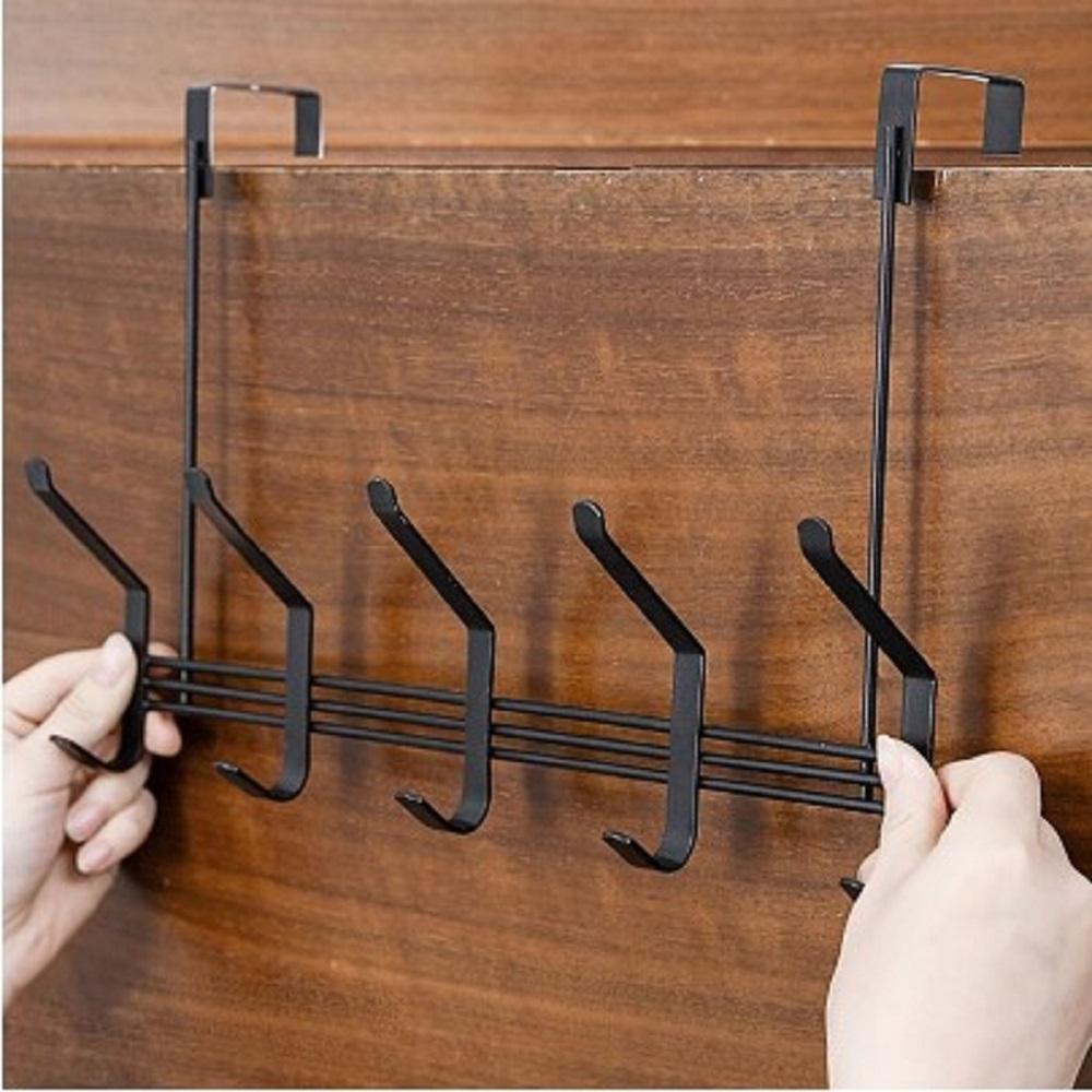 Iron Door Hanging Hook Hanger – Punch-Free Clothes, Coats & Towel Rack Organizer, Black