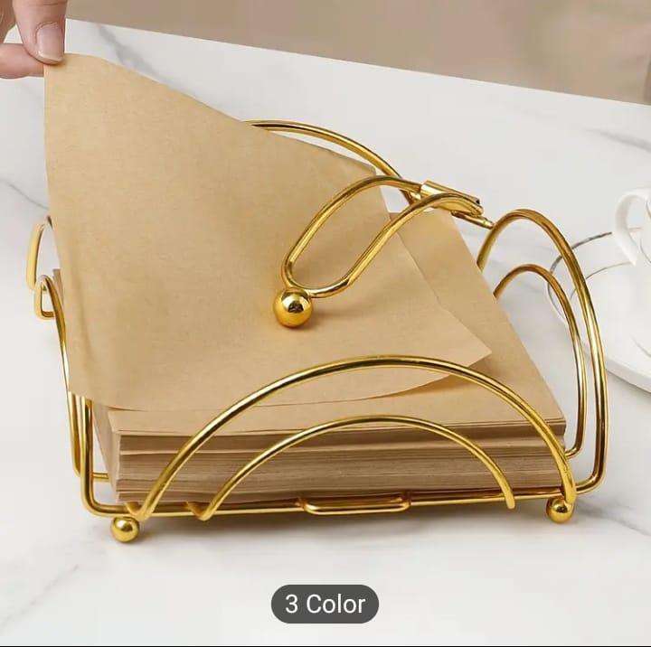 Stylish & Functional Metal Tissue Box – 1 Pc Black & Golden Napkin Holder for Home, Office, and Restaurant