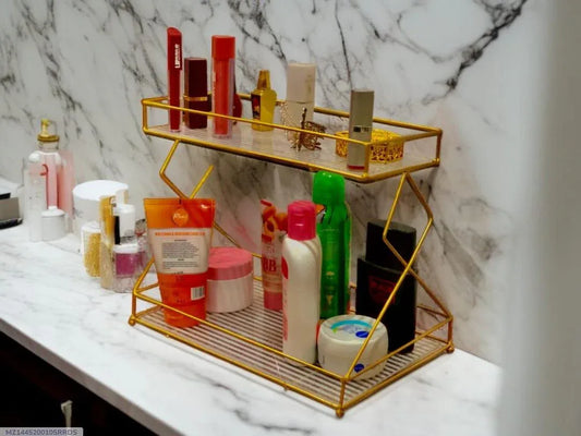 Stylish Double-Layer Makeup Organizer – Metal Cosmetic Shelf Rack - JSJunoon.com
