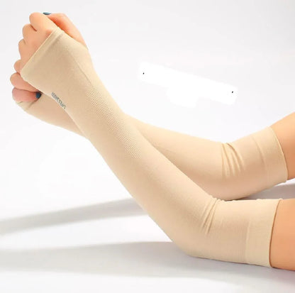 2 Pcs Cotton Women’s Arm Sleeves with Thumb Hole – Sun Protection & Winter Warmth - JSJunoon.com