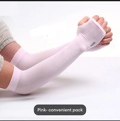 2 Pcs Cotton Women’s Arm Sleeves with Thumb Hole – Sun Protection & Winter Warmth - JSJunoon.com