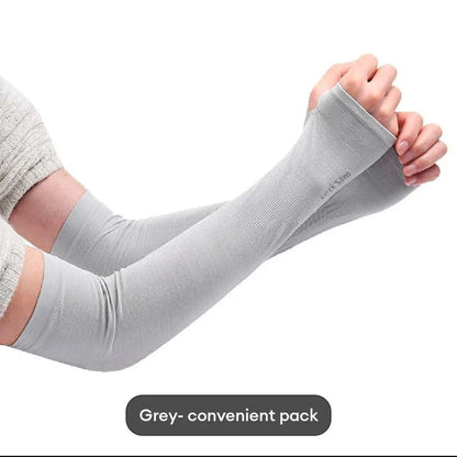 2 Pcs Cotton Women’s Arm Sleeves with Thumb Hole – Sun Protection & Winter Warmth - JSJunoon.com