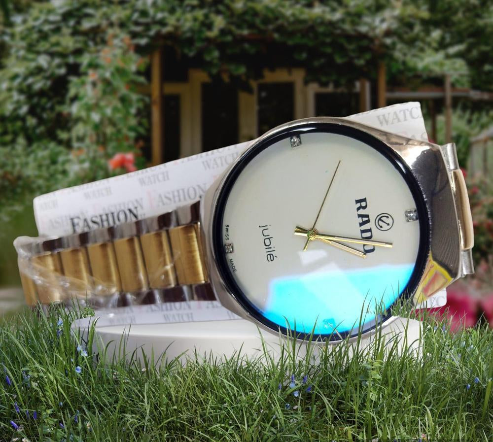 JS JUNOON Men's Golden Analogue Watch – Stainless Steel, Battery Operated, Water Resistant, 12-Hour Display, 1 Pc