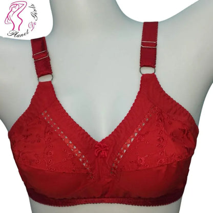 JS JUNOON Cotton Chikan Embroidered Comfortable & Lightweight Non-Padded Bra – Red - JSJunoon.com