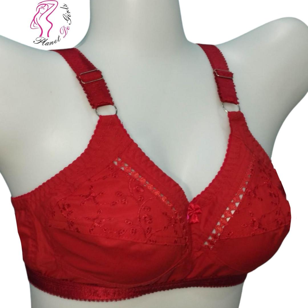 JS JUNOON Cotton Chikan Embroidered Comfortable & Lightweight Non-Padded Bra – Red