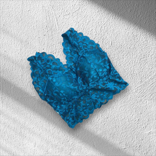 JS JUNOON Jacquard Lace Work Push-Up Padded Bra – Turquoise, Free Size