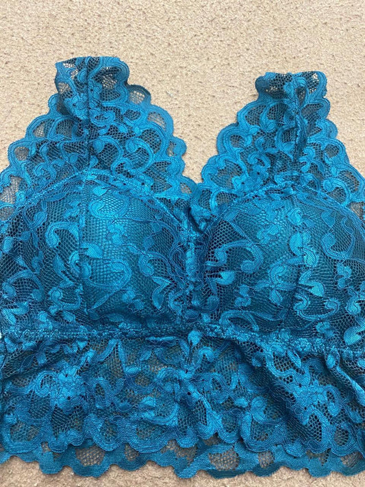 JS JUNOON Jacquard Lace Work Push-Up Padded Bra – Turquoise, Free Size