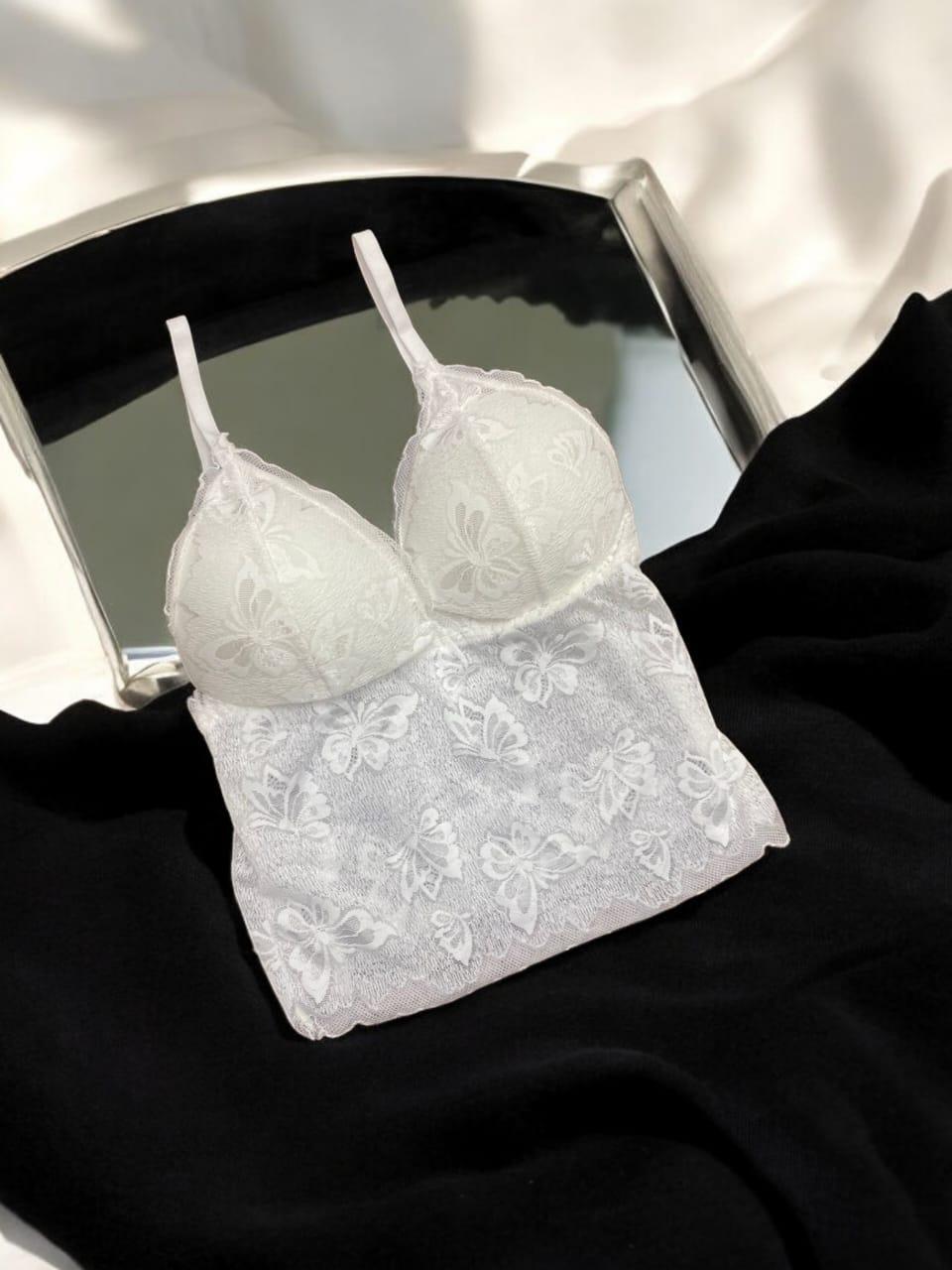 JS JUNOON Jacquard Lace Work Plunge Bra – Comfortable & Lightweight, White, Padded, Cup D