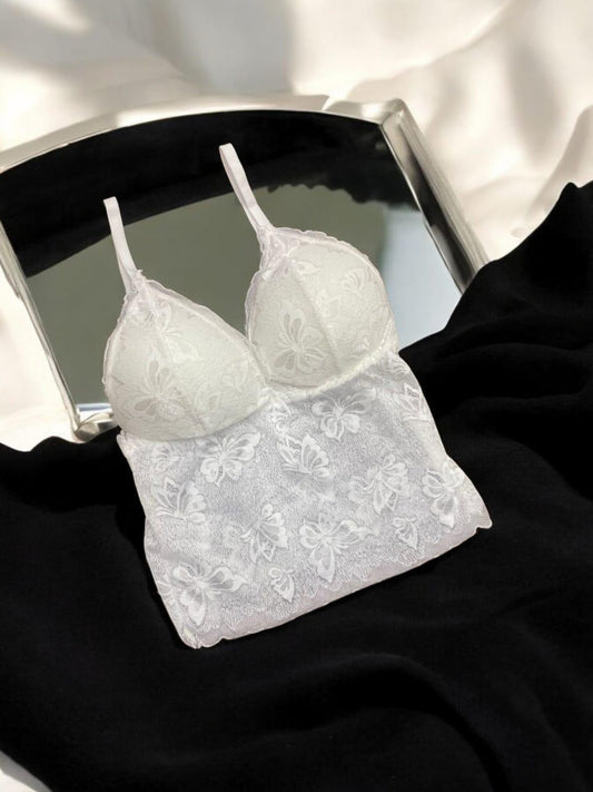 JS JUNOON Jacquard Lace Work Plunge Bra – Comfortable & Lightweight, White, Padded, Cup D