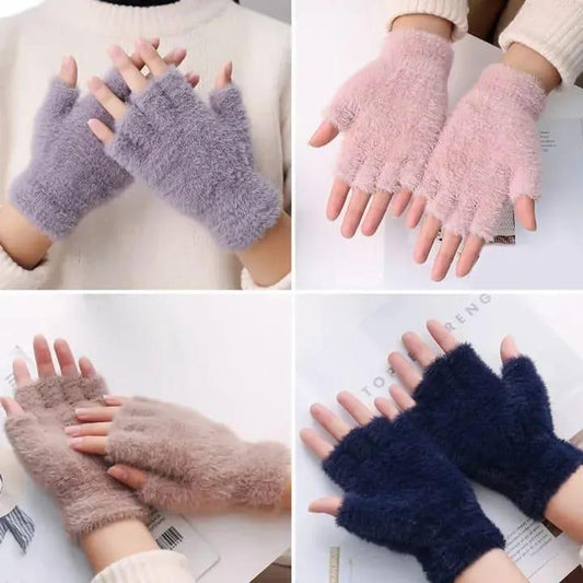 2 Pcs Wool Plain Fingerless Gloves for Women – Winter Warmth & Elegant Design