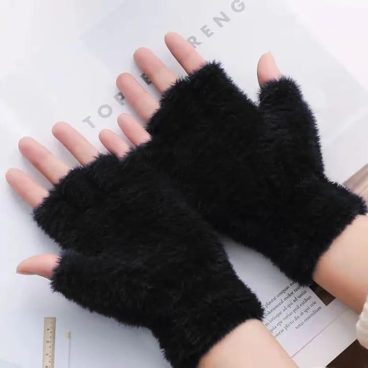 2 Pcs Wool Plain Fingerless Gloves for Women – Winter Warmth & Elegant Design