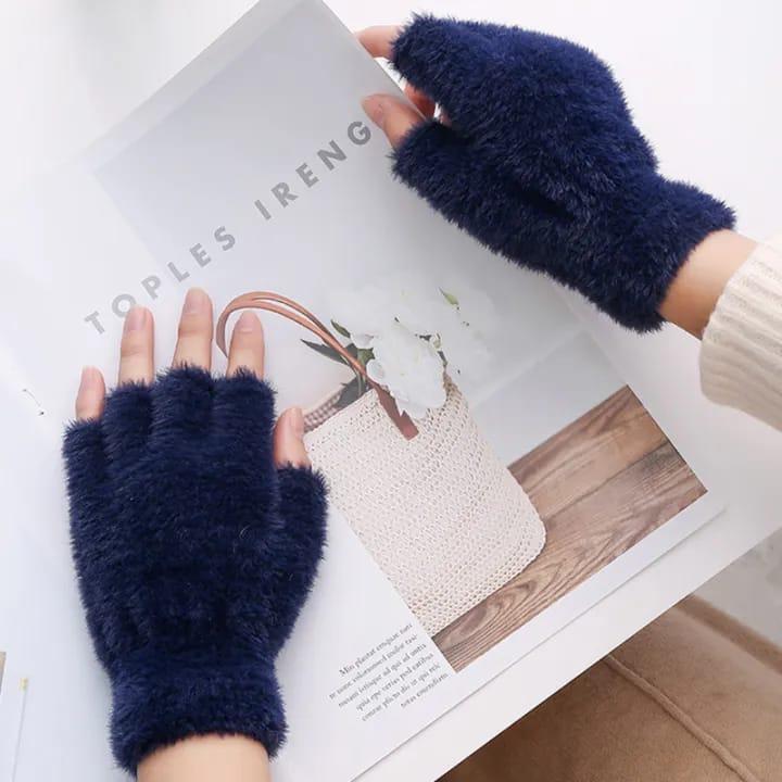 2 Pcs Wool Plain Fingerless Gloves for Women – Winter Warmth & Elegant Design