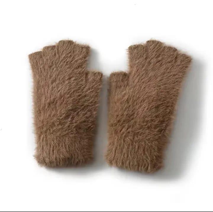 2 Pcs Wool Plain Fingerless Gloves for Women – Winter Warmth & Elegant Design