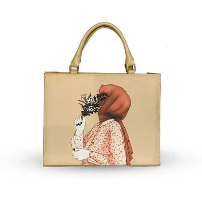 Women’s Canvas Printed Tote Bag – Stylish Beige Handbag with Top Handle - JSJunoon.com
