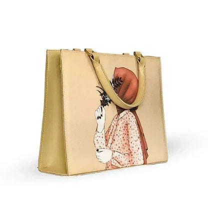 Women’s Canvas Printed Tote Bag – Stylish Beige Handbag with Top Handle - JSJunoon.com