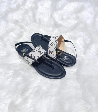 Women’s Rexine Fancy Sandals – Black Plain Design, Comfortable Fancy Slippers (Sizes 36–44) - JSJunoon.com