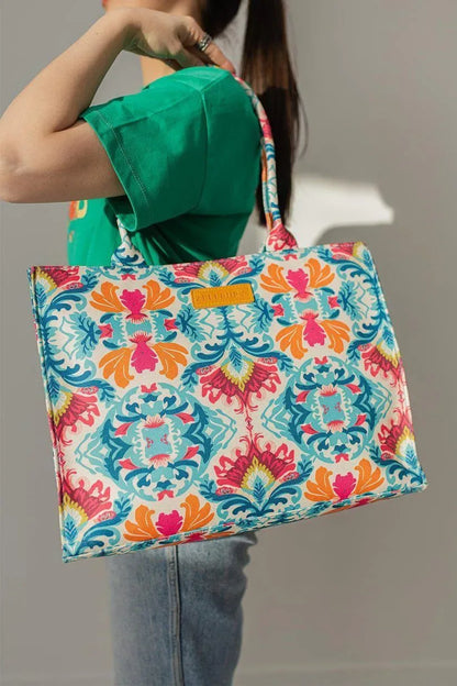 Girls’ Large Canvas Printed Tote Bag – Multi-Color, Spacious Handbag with Inside Pocket - JSJunoon.com