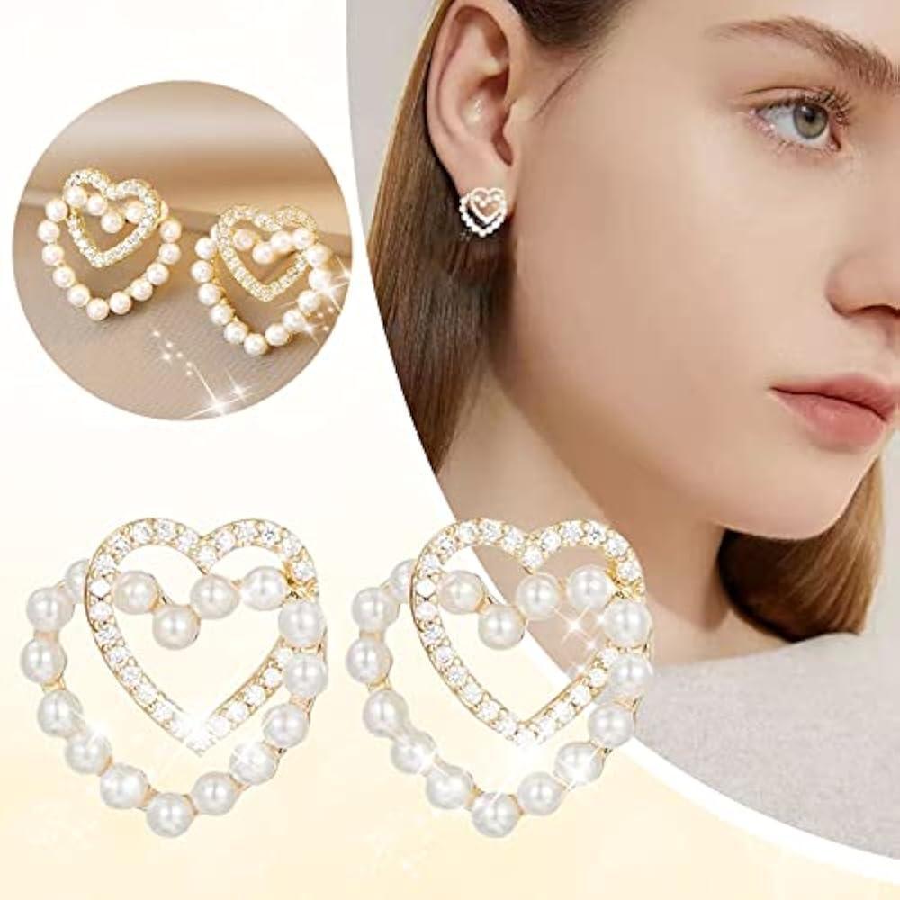 JS Junoon Heart Design Antique Plated Artificial Stone Tops – Women’s Earrings