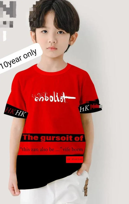 Boy's Stitched Cotton Jersey Printed T-Shirt – Red Casual Wear for Kids - JSJunoon.com