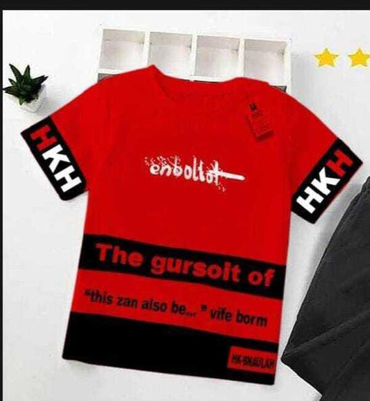 Boy's Stitched Cotton Jersey Printed T-Shirt – Red Casual Wear for Kids