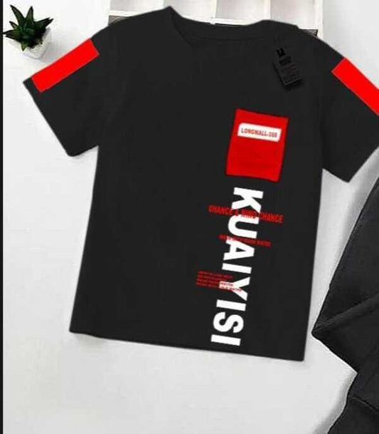 Boy's Stitched Cotton Jersey Printed T-Shirt – Black Casual Wear for Kids