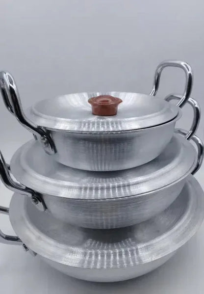 Aluminium Baby Wok with Lid Set – Small Size Karahi Cooking Pots Pack of 3 Pc - JSJunoon.com