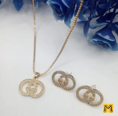 Women's Alphabet Design Gold Plated Gemstone Necklace Set – Unique 3 Pcs Jewelry Set - JSJunoon.com