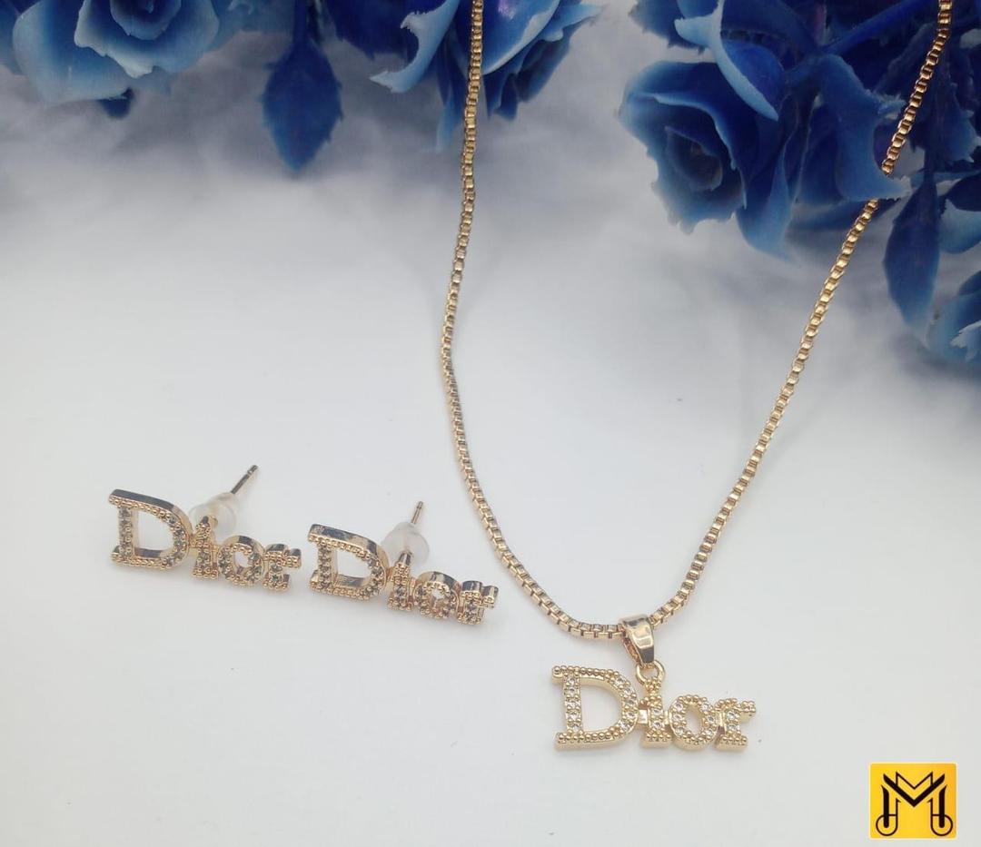 Women's Alphabet Design Gold Plated Gemstone Necklace Set – Unique 3 Pcs Jewelry Set