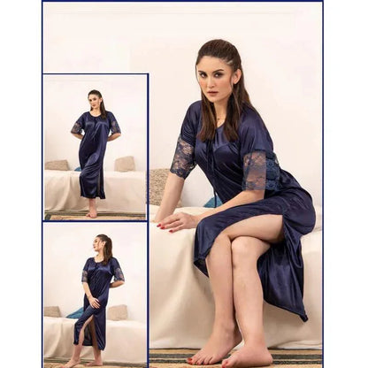 Women’s Comfortable Jersey Nightwear – Lightweight Plain Blue Sleepwear (1 Pc, Free Size) - JSJunoon.com